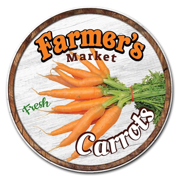 Corrugated Plastic Sign With Stakes 24in Circular-Farmers Market Carrots, C-24-CIR-WS-Carrots